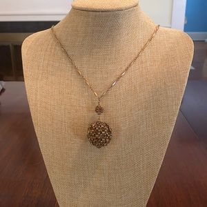 Banana Republic Brown and Gold Vintage Necklace with Faceted Stones Ball Charm